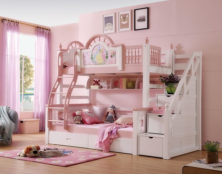 兒童房實木上下床圖片